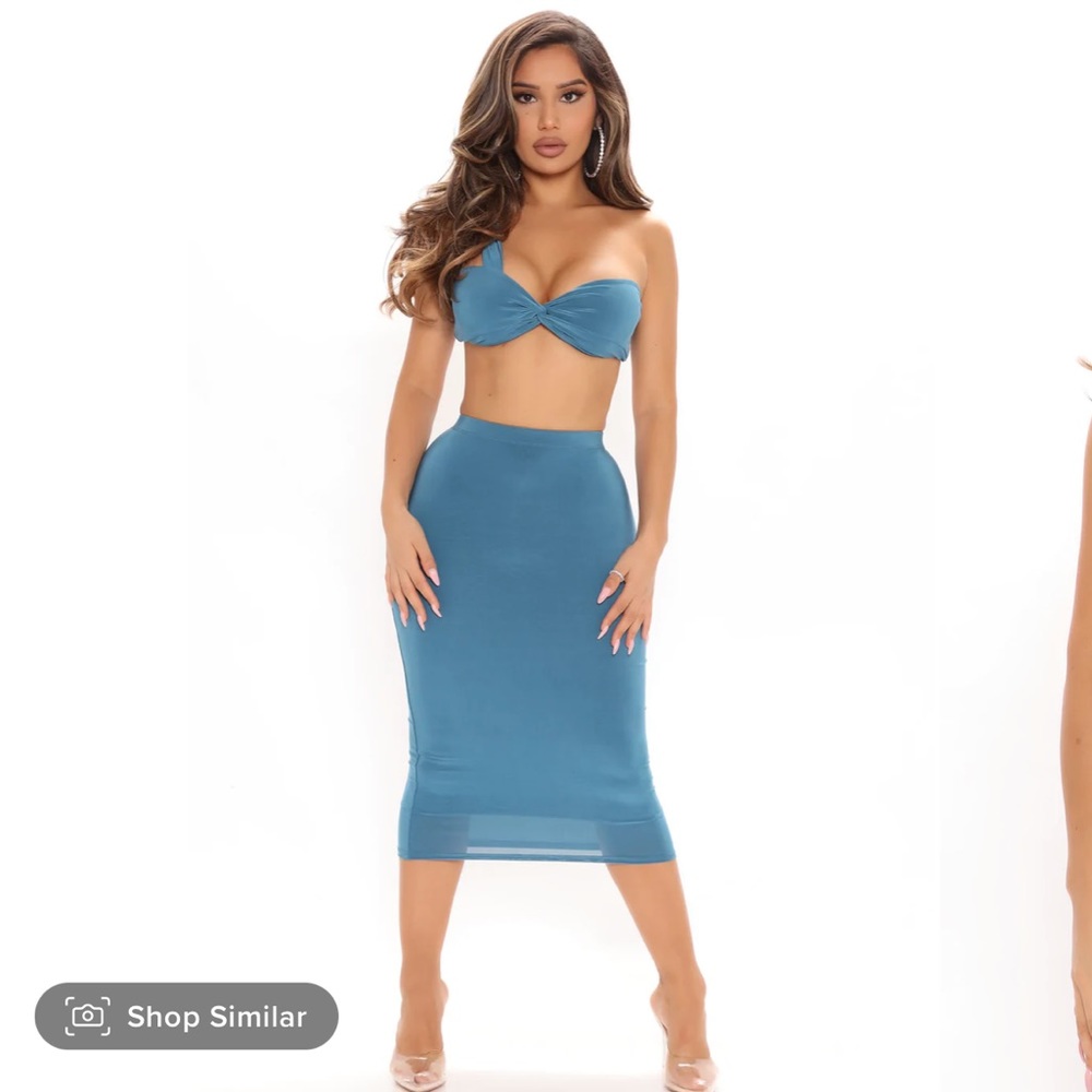 Secret Rendezvous Midi Skirt Set -Teal